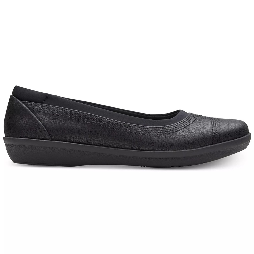 CLARKS Ayla Low flat slip on Comfort black‎ shoes work cushion soft size 7